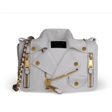 Moschino Lambskin Jacket Medium Shoulder Bag , White 