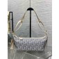 Small D-Journey Bag in Blue Dior Oblique Chambray with Raffia Effect