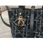 Small Dior Toujours Vertical Tote Bag-Black Tweed with White Cannage Motif