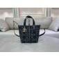 Small Dior Toujours Vertical Tote Bag-Black Tweed with White Cannage Motif
